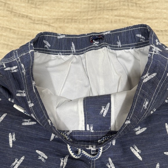 Johnnie-O Swim Trunks Mens Small Navy Blue AOP Logo Lined Bathing Suit - Picture 9 of 10